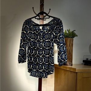 LUCKY BRAND Women's Peasant Top BLUE PATTERN Size M